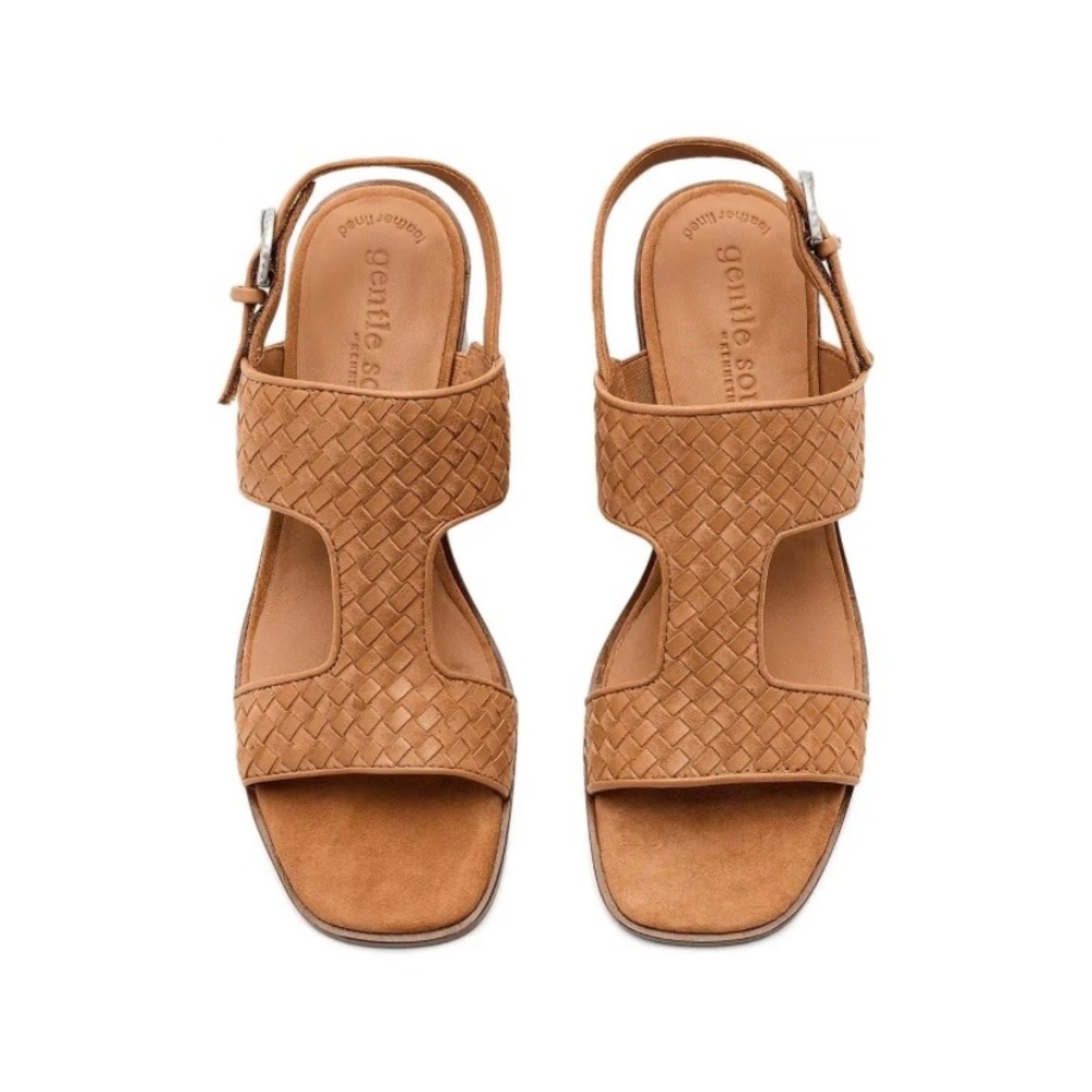 $189 Gentle Souls Manda Brown Woven Leather Square Toe Block Heels Sandals Sz 9 - Picture 2 of 15